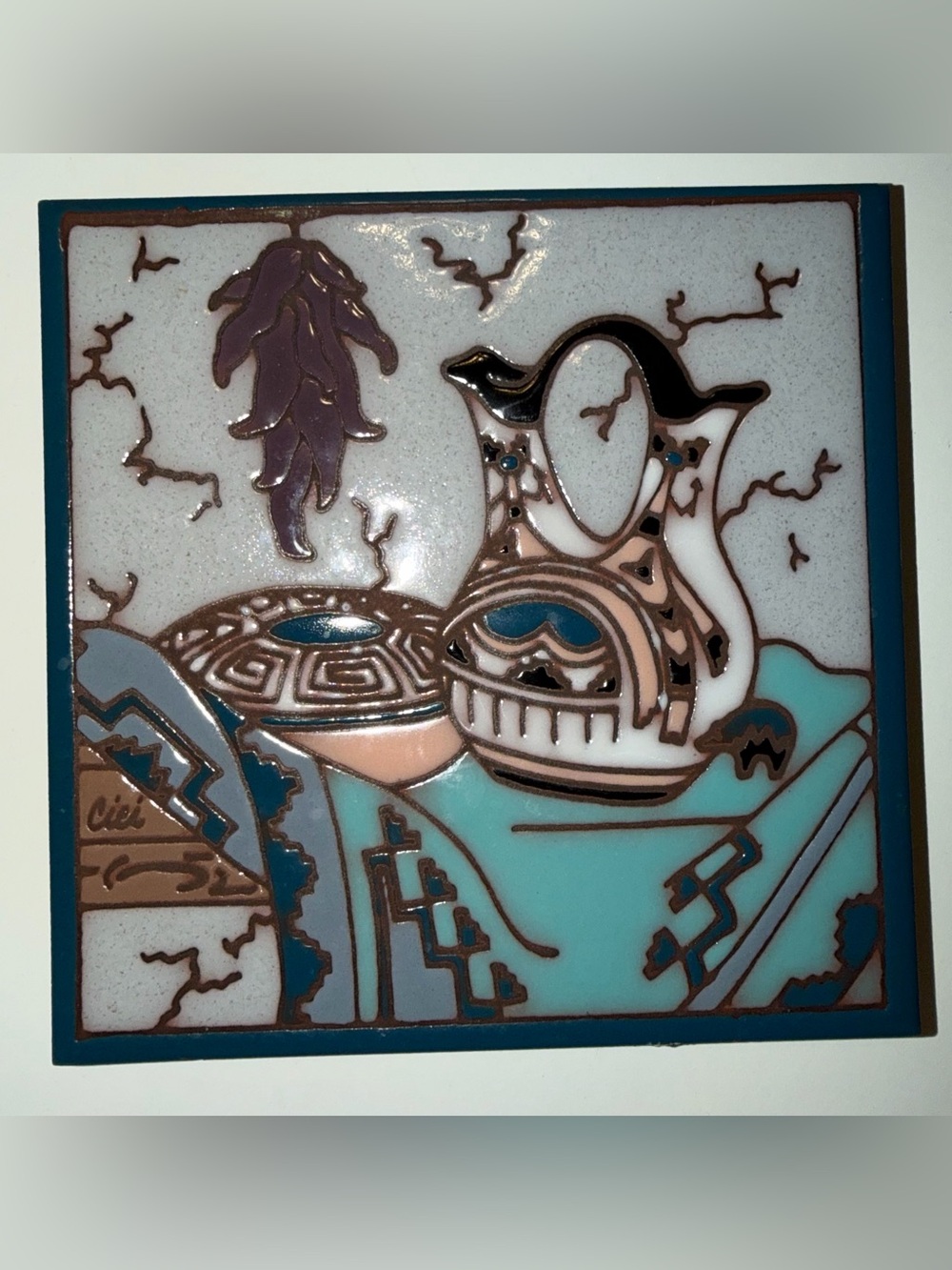 Vintage Earthtones Southwest Ceramic Art Tile Trivet Wall Decor Tucson AZ 1990